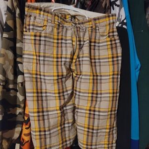 Vintage Footlocker Oversized Baggy Plaid Yellow and Brown Men's Shorts